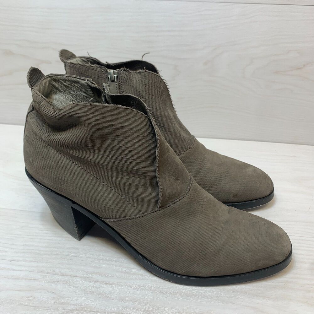 Eileen Fisher Murphy Ankle Boots Women's Size 10 Brown Suede Side Zip Block Heel
